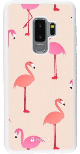 Coque Samsung Galaxy S9+ - Silicone rigide blanc Pink Flamingos Pattern