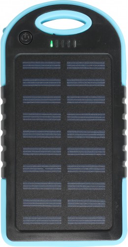 Batterie externe 5000mAh Power Bank panneau solaire portable dual USB LED IPX4 waterproof - Bleu
