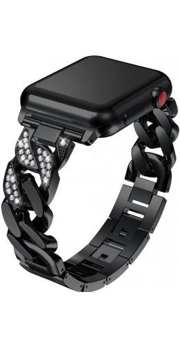 Bracelet en acier Diamond Loop avec strass luxueux à grosses boucles - Noir - Apple Watch 42 mm / 44 mm