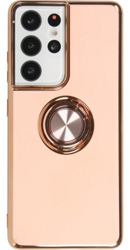 Coque Samsung Galaxy S21 Ultra 5G - Gel Bronze avec anneau rose