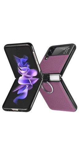 Coque Samsung Galaxy Z Flip3 5G - Fourre en cuir de luxe au look élégant avec anneau de transport - Violet