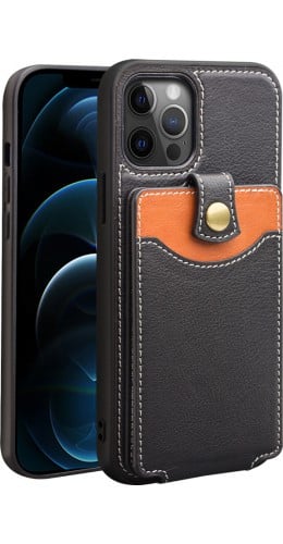 Coque iPhone 12 / 12 Pro - Qialino Wallet porte-cartes cuir véritable noir