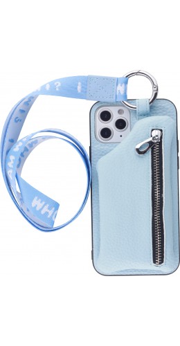 Coque iPhone 12 Pro Max - Wallet Poche avec cordon  bleu