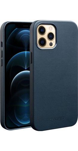 Coque iPhone 12 Pro Max - Qialino cuir véritable (compatible MagSafe) bleu