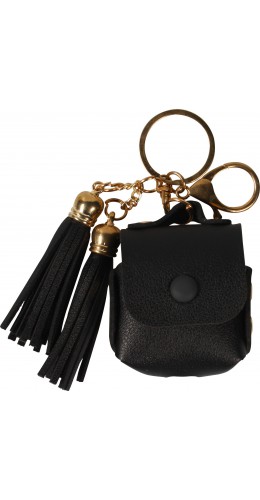 Etui cuir- AirPods 1 / 2 - à Franges, Mini-sac à main avec Porte-clés - Noir