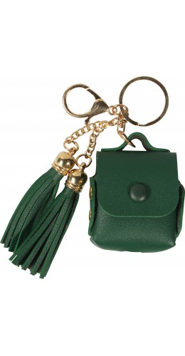 Etui cuir AirPods 1 / 2 - à Franges, Mini-sac à main avec Porte-clés - Vert foncé
