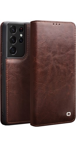 Fourre Samsung Galaxy S21 Ultra 5G - Flip Qialino cuir véritable - Brun