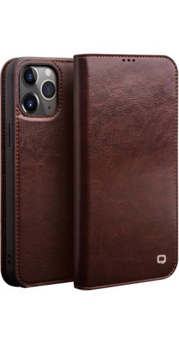 Fourre iPhone 12 mini - Flip Qialino cuir véritable brun