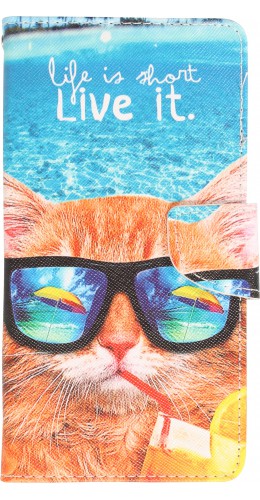 Fourre iPhone 13 - Premium Wallet flip fermeture magnétique et porte-carte - Cool Cat Sunglasses
