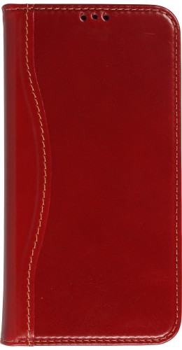 Fourre iPhone 13 Pro Max - Flip Fierre Shann cuir véritable rouge
