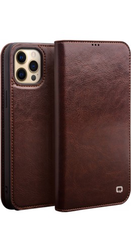Fourre iPhone 13 Pro - Flip Qialino cuir véritable brun