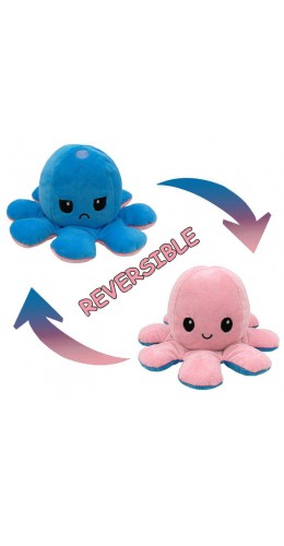 Mood Octopus peluche - Jouet en peluche réversible double face - Bleu / rose