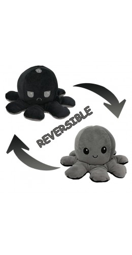 Mood Octopus peluche - Jouet en peluche réversible double face - Noir / gris
