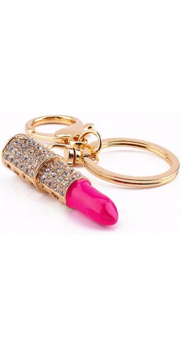 Porte-clés / bijoux universel - Lipstick brillant rose "Bling-bling" - Or/rose