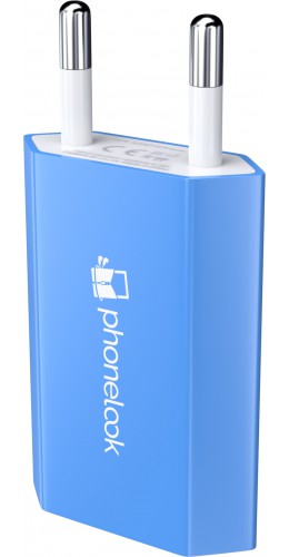 Prise de chargeur secteur standard avec logo PhoneLook USB-A 5W - Bleu