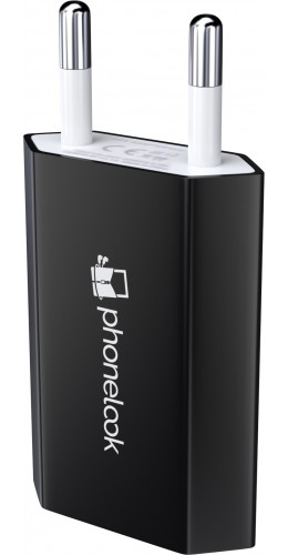 Prise de chargeur secteur standard avec logo PhoneLook USB-A 5W - Noir