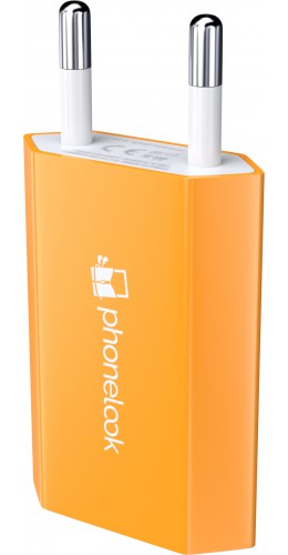 Prise de chargeur secteur standard avec logo PhoneLook USB-A 5W - Orange