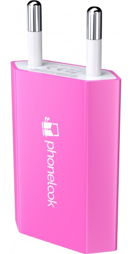 Prise de chargeur secteur standard avec logo PhoneLook USB-A 5W - Rose foncé