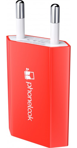 Prise de chargeur secteur standard avec logo PhoneLook USB-A 5W - Rouge