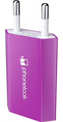 Prise de chargeur secteur standard avec logo PhoneLook USB-A 5W - Violet