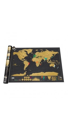 Carte du monde à gratter Voyager - Pour les aventuriers et les explorateurs - Noir et or