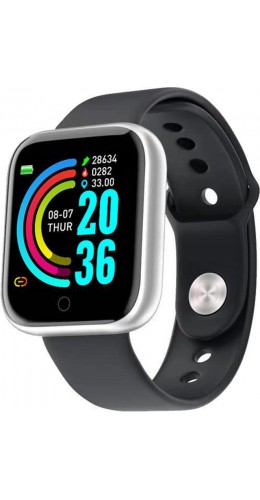 Smart Watch FitPro Y68 - Montre connectée avec écran tactile et programmes de sport / fitness - Boîtier argent / bracelet noir