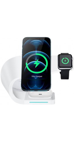 Station de charge 15W sans fil 4 en 1 magnétique pour iPhone - Apple Watch, AirPods - Blanc