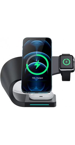 Station de charge 15W sans fil 4 en 1 magnétique pour iPhone - Apple Watch, AirPods - Noir