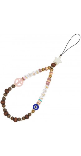 Bijou de téléphone universel / Pendentif bracelet à charms - N°26 Peace & Love - Brun