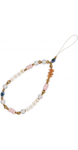 Bijou de téléphone universel / Pendentif bracelet à charms - N°34 LOVE et perles - Or - Rose