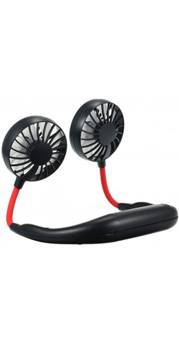 Double ventilateur portable et rechargeable - Pour le cou avec des bras flexibles - Rouge/- Noir
