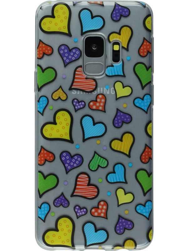Hulle Samsung Galaxy S9 Clear Bunte Herzen