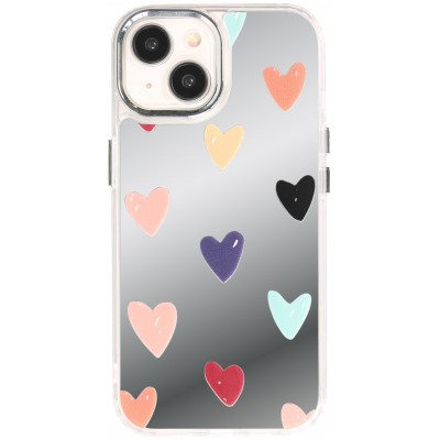 Coque iPhone 14 - Silicone transparent Many Hearts avec effet miroir