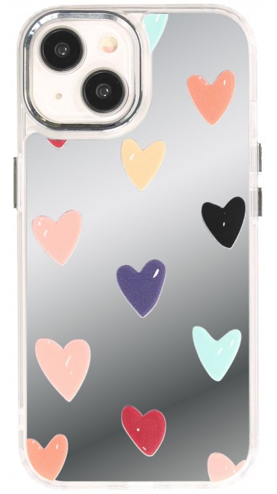 iPhone 15 Case Hülle - Transparentes Silikon Many Hearts mit Spiegeleffekt