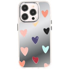 Coque iPhone 15 Pro - Silicone transparent Many Hearts avec effet miroir