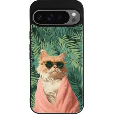Coque Google Pixel 9 Pro XL - Silicone rigide noir Cat Summer Palms
