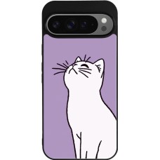 Coque Google Pixel 9 Pro XL - Silicone rigide noir Chat sur fond violet