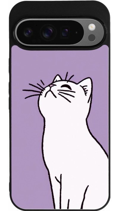 Coque Google Pixel 9 Pro XL - Silicone rigide noir Chat sur fond violet