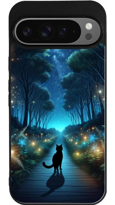Coque Google Pixel 9 Pro XL - Silicone rigide noir Chat noir promenade