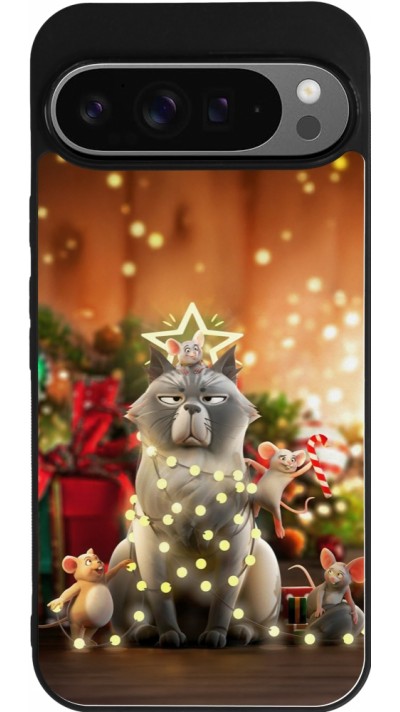 Coque Google Pixel 9 Pro XL - Silicone rigide noir Christmas 25 Xmas Cat