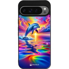 Google Pixel 9 Pro XL Case Hülle - Silikon schwarz Glücklicher Regenbogen-Delfin