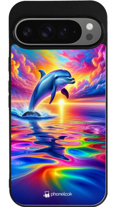 Google Pixel 9 Pro XL Case Hülle - Silikon schwarz Glücklicher Regenbogen-Delfin