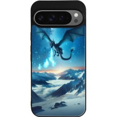 Coque Google Pixel 9 Pro XL - Silicone rigide noir Dragon nocturne montagne
