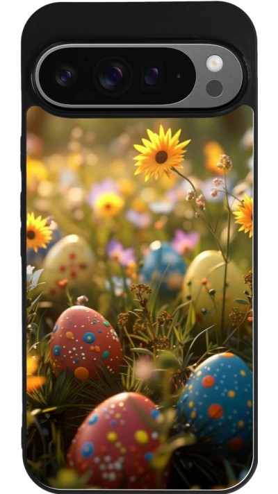 Google Pixel 9 Pro XL Case Hülle - Silikon schwarz Easter 2026 Decorated eggs