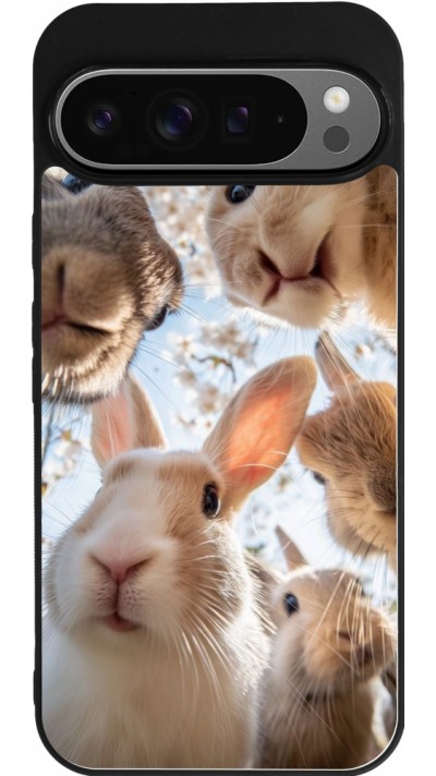 Google Pixel 9 Pro XL Case Hülle - Silikon schwarz Easter 2026 Rabbits