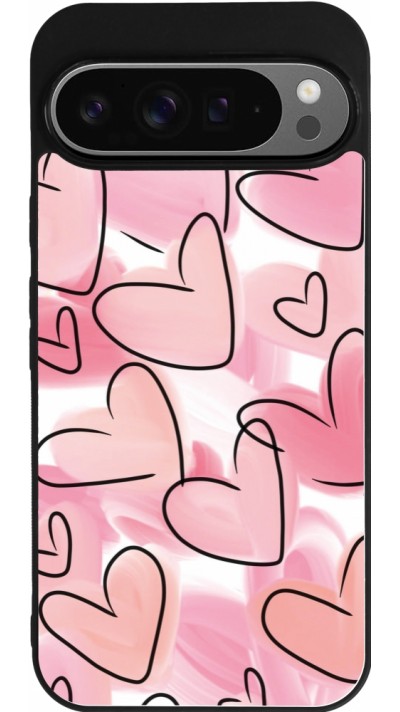 Google Pixel 9 Pro XL Case Hülle - Silikon schwarz Easter 2023 pink hearts
