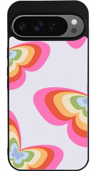 Google Pixel 9 Pro XL Case Hülle - Silikon schwarz Easter 2024 rainbow butterflies