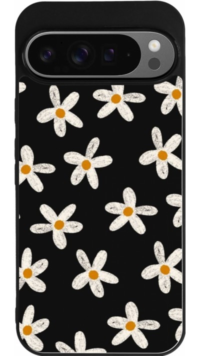 Google Pixel 9 Pro XL Case Hülle - Silikon schwarz Easter 2024 white on black flower