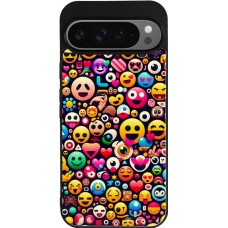 Coque Google Pixel 9 Pro XL - Silicone rigide noir Emoji Mix Color