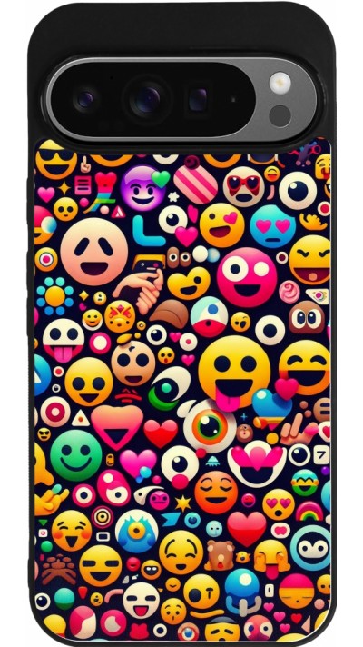 Google Pixel 9 Pro XL Case Hülle - Silikon schwarz Emoji Mix Farbe